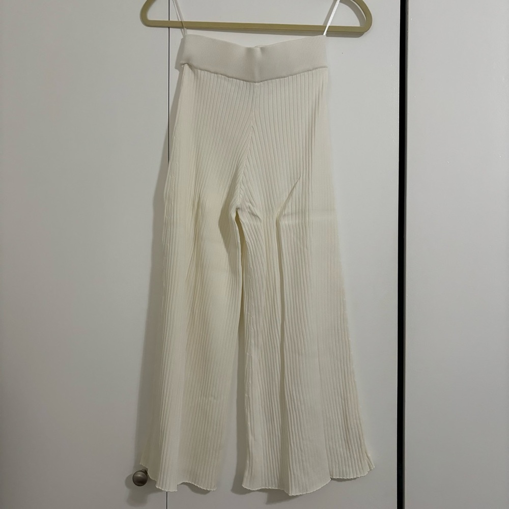 Princess Polly White Ribbed Wide Leg Crop Pants